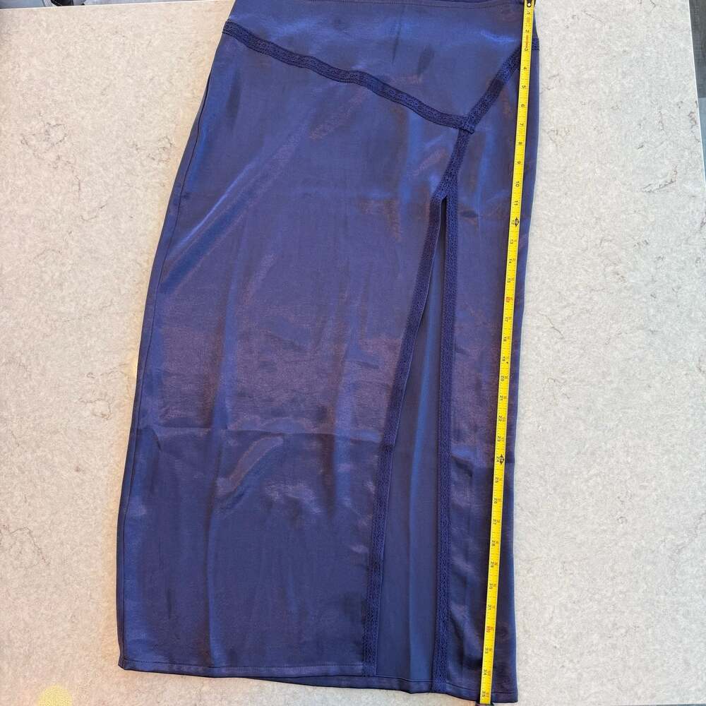 Free People Dakota Side Slit Satin Midi Skirt Navy Blue - Picture 7 of 8